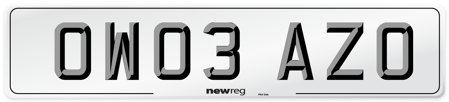 OW03 AZO Number Plate from New Reg